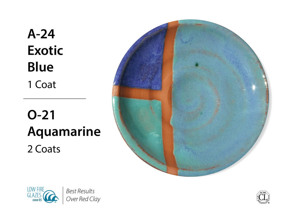 Kombinace glazury O-21 s Artists choice glazurami Kombinace glazury O-21 s Artists choice glazurami