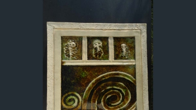 Sen o dvou hlemýždích a třech trilobitech.<br>Velikost 29 x 29 cm