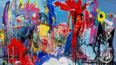 <strong>Matka Bohů</strong>-kombinovaná technika na plátně,<br>180 x 280 cm - diptych, 2023 <br><strong>Mother of Gods</strong>-mixed media on canvas,<br>180 x 280 cm - diptych, 2023